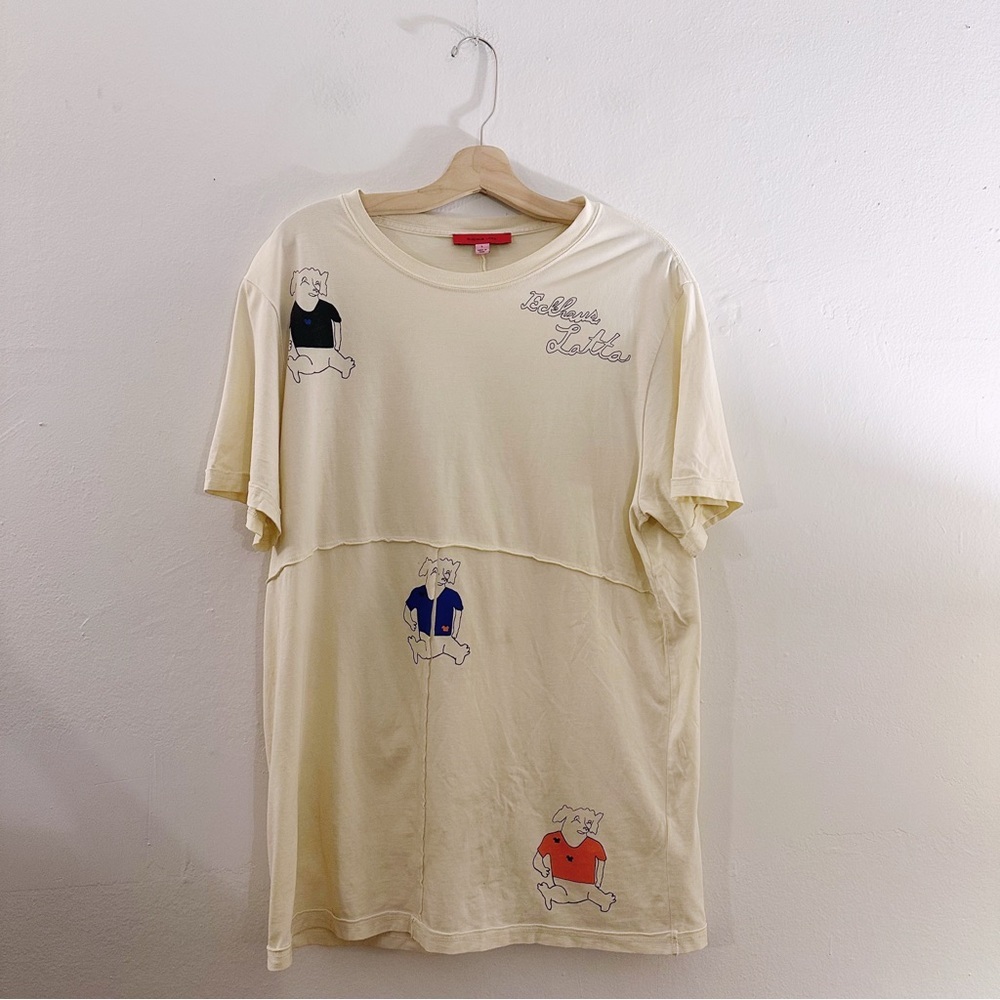 Eckhaus Latta Yellow Three Dogs T-Shirt Cream Tee Panelled Graphic - Picture 2 of 7